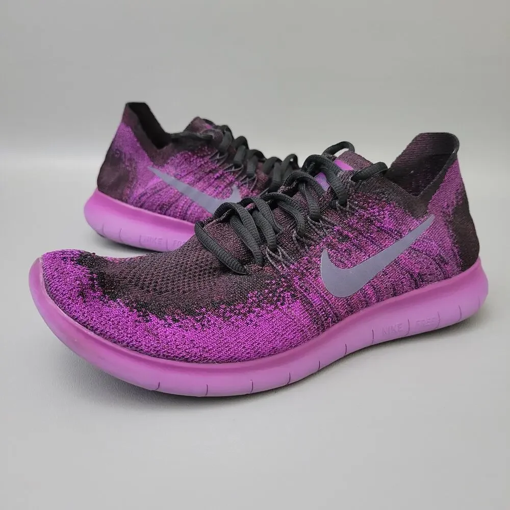Rare Nike Womens Free RN Flyknit Size 9 Purple Black Athletic Running Shoe